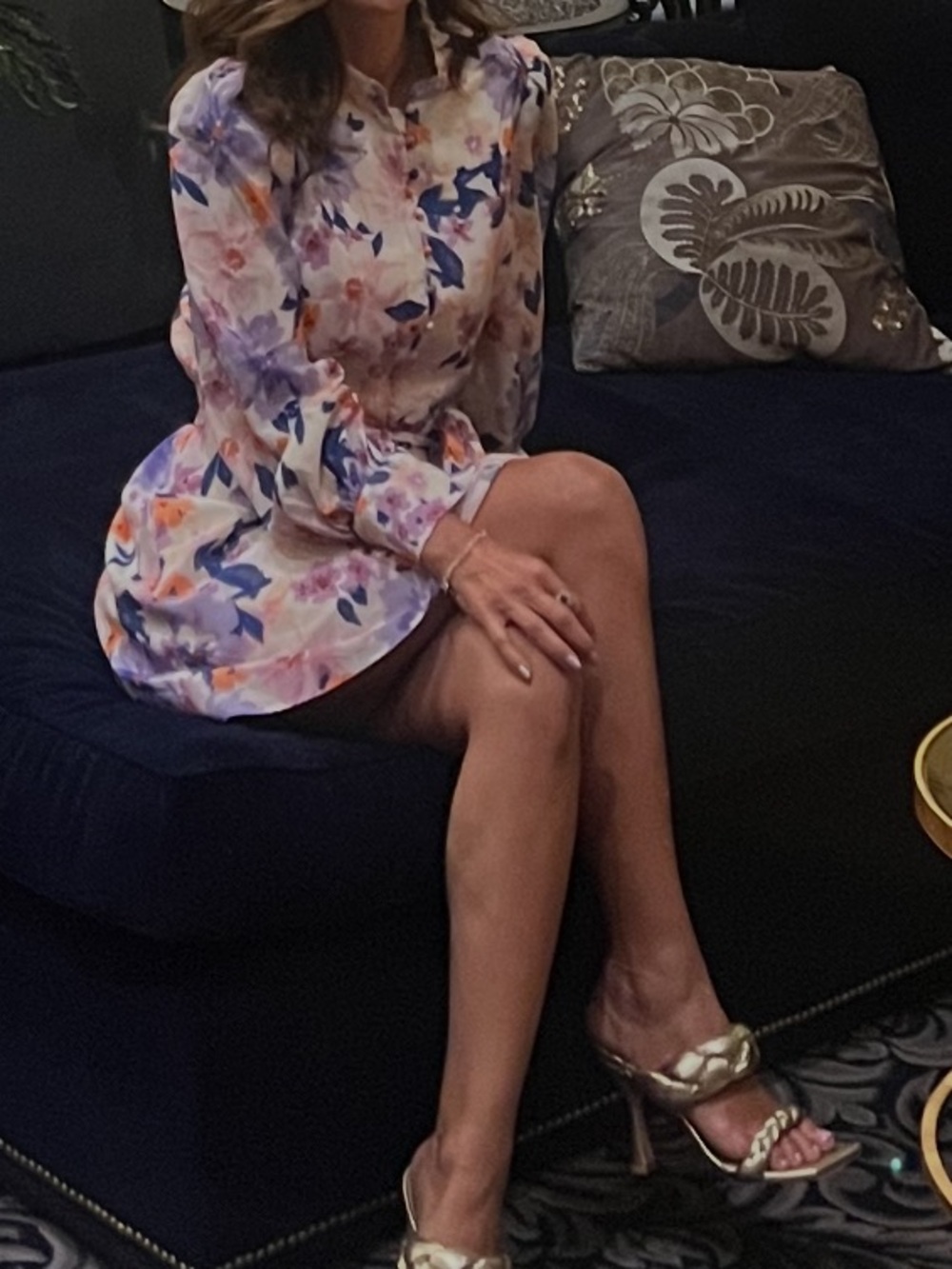 Lucy Paris Floral Long Sleeve Mini Dress in Lavender, Coral and Navy